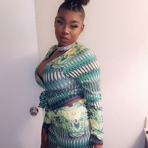 Multicolored green two piece set